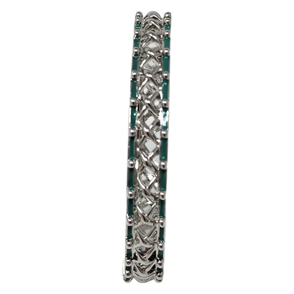 Lia Sophia Crossing Paths Stretch Bracelet Silver Criss-Cross Teal Enamel Accent - Picture 6 of 8
